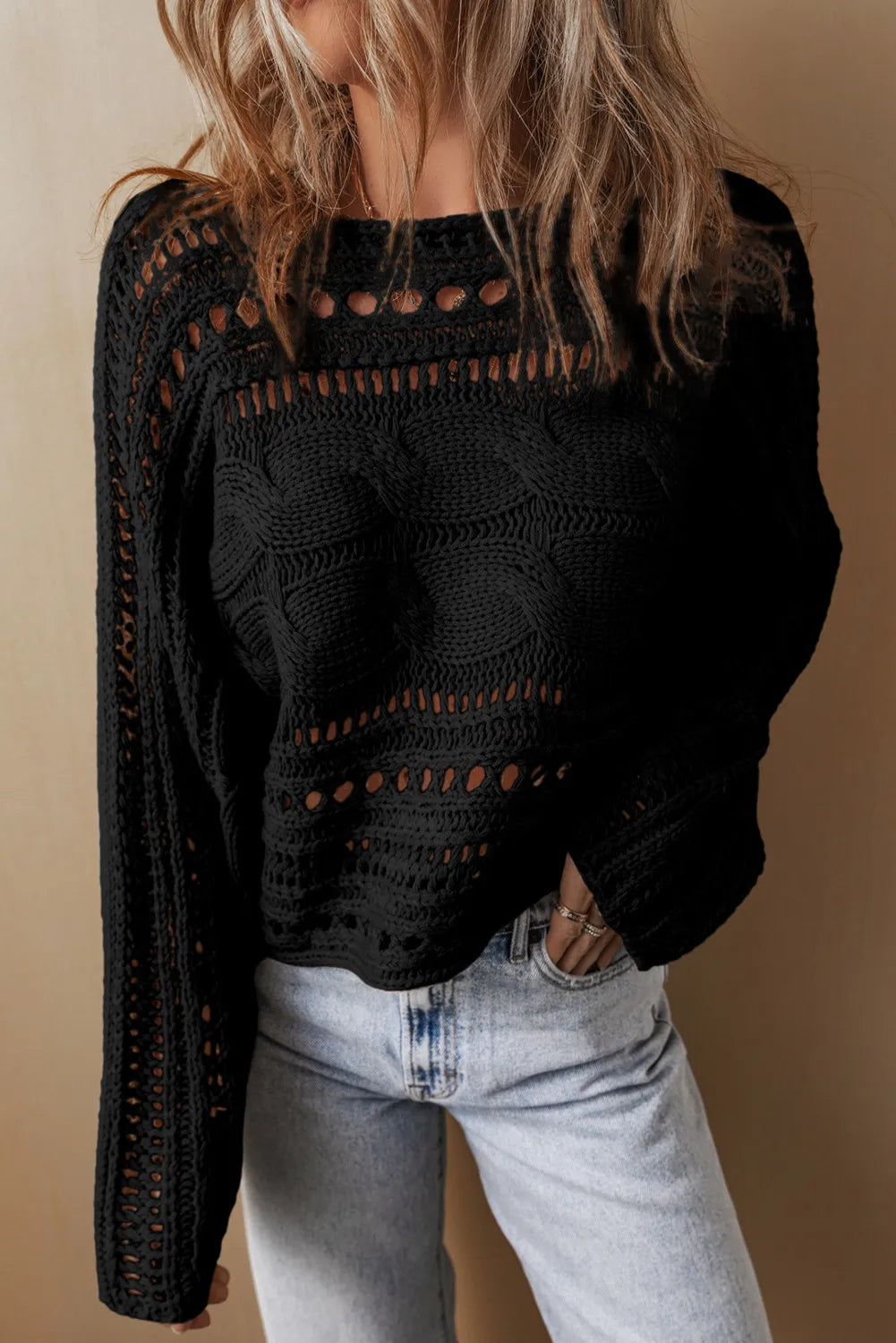 Cable-Knit Openwork Long