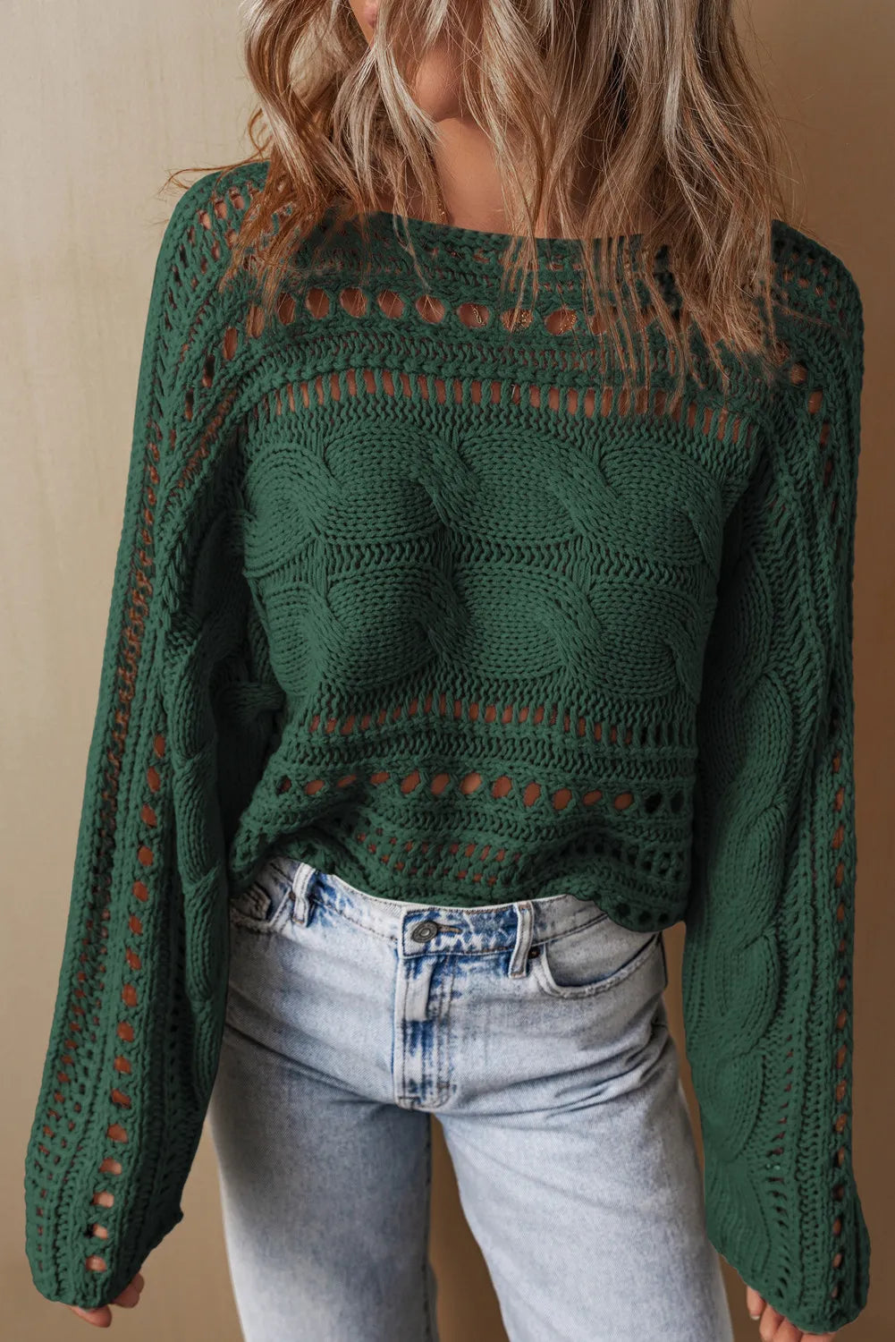 Cable-Knit Openwork Long