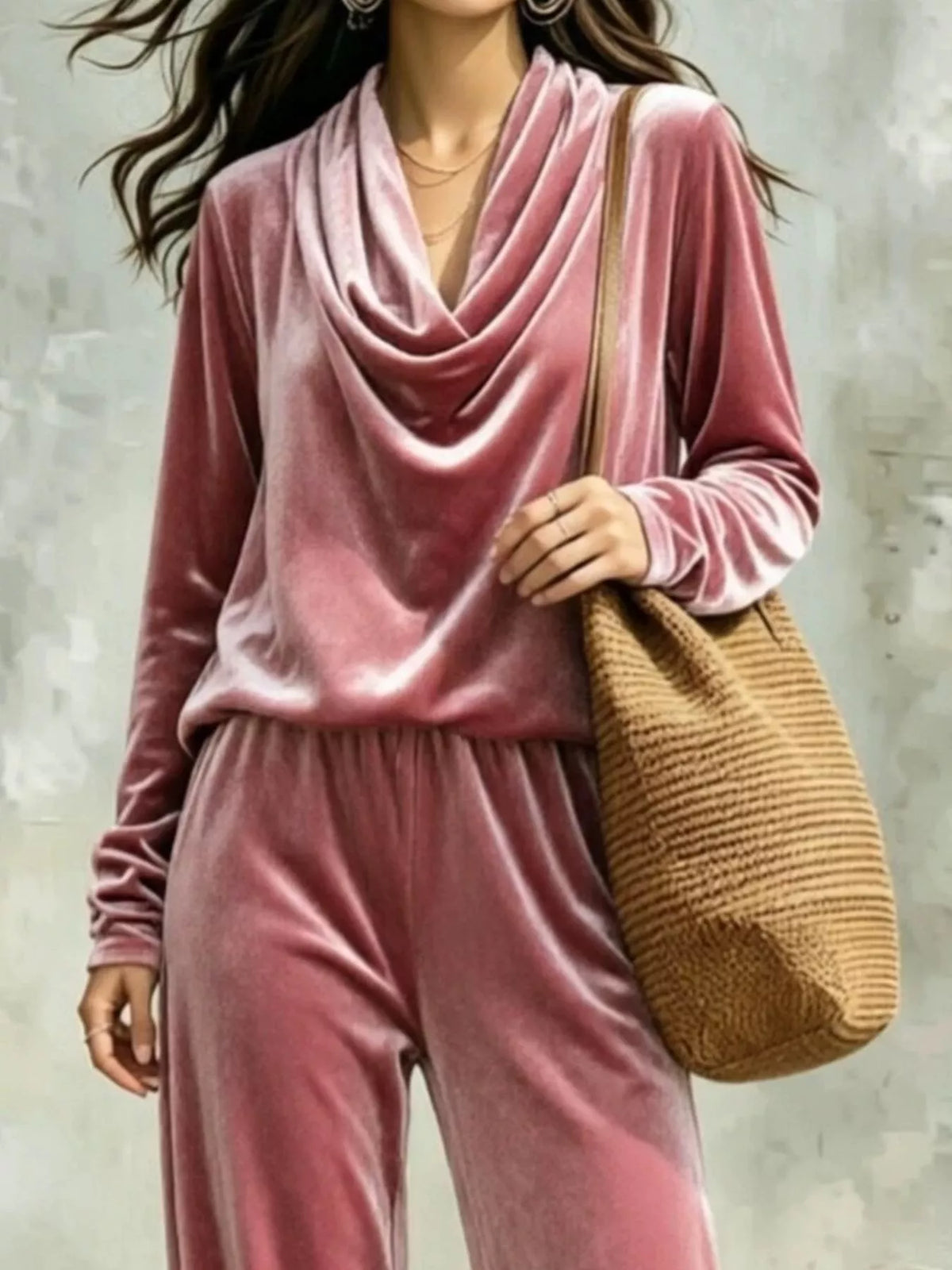 Velvet Cowl Neck Top & Pants Set