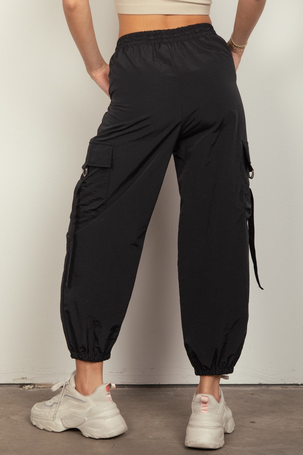 VERY J Elastic Waist Woven Cargo Pants 