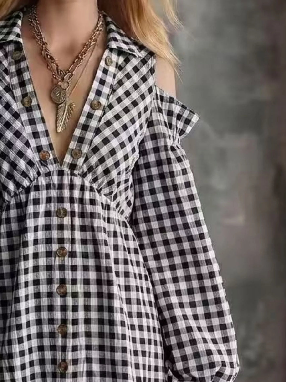 Gingham Cold-Shoulder Mini Dress