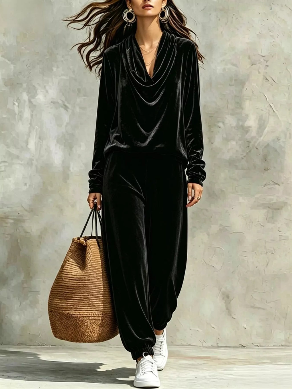 Velvet Cowl Neck Top & Pants Set