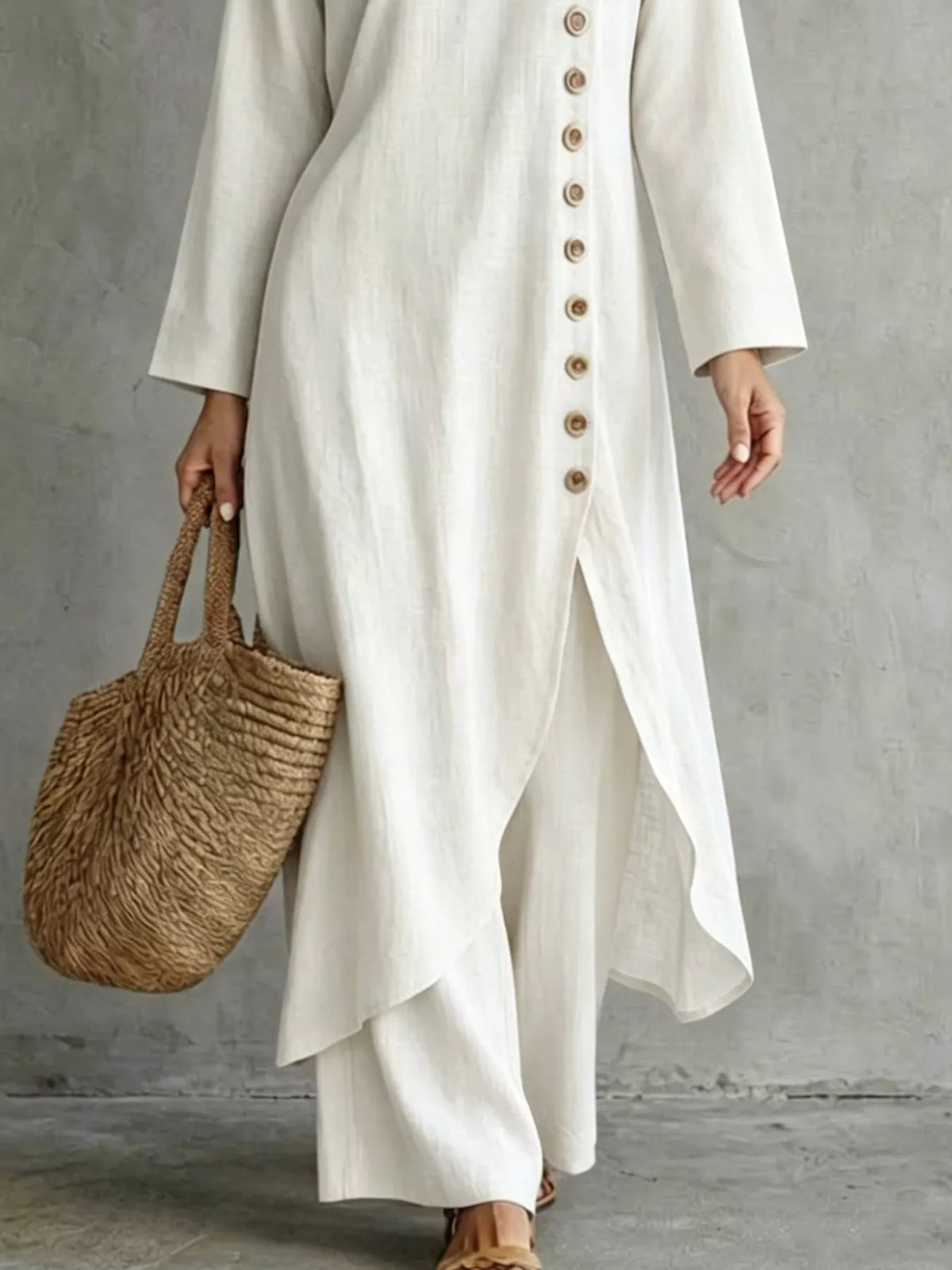 Side-Button Longline Top & Pants Set