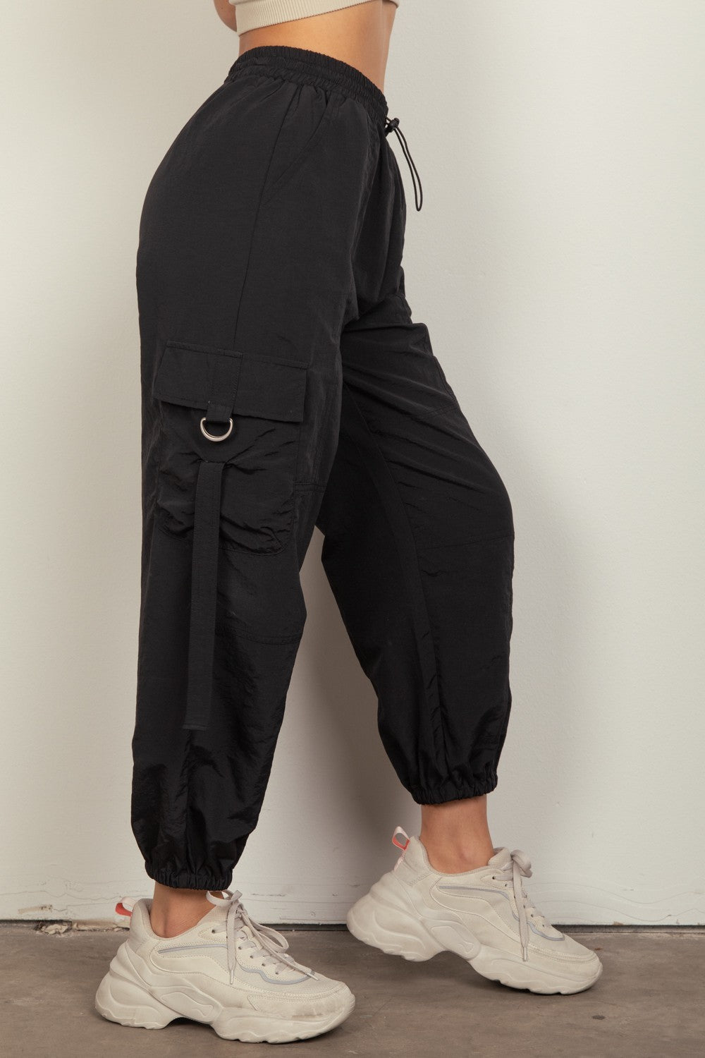 VERY J Elastic Waist Woven Cargo Pants 