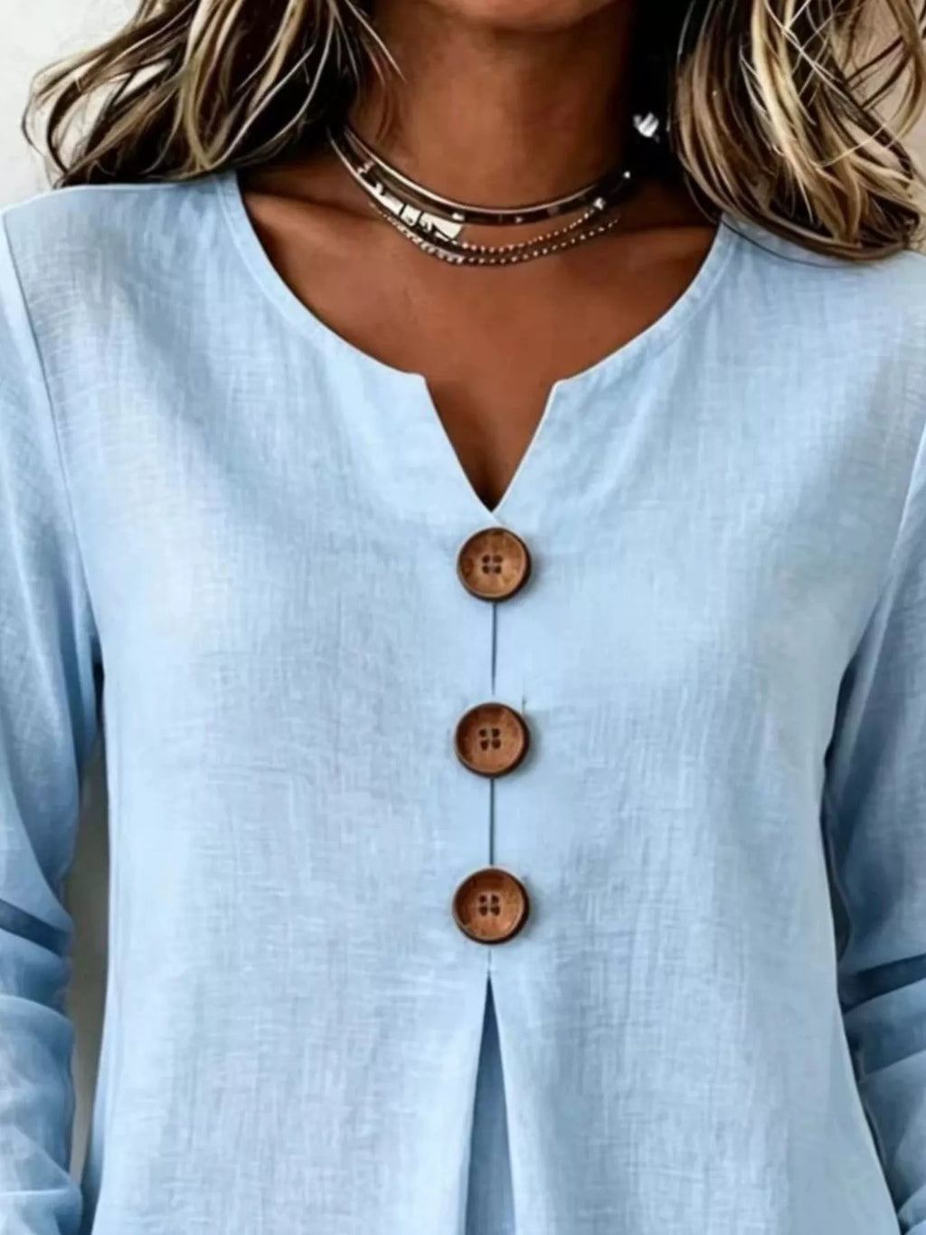 Decorative Button Long Sleeve Blouse