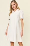 Textured Collared Short Sleeve Dress