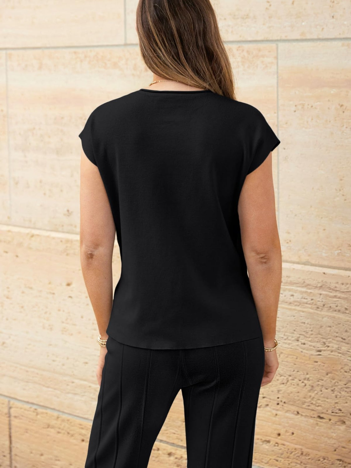 Round Neck Cap Sleeve Top