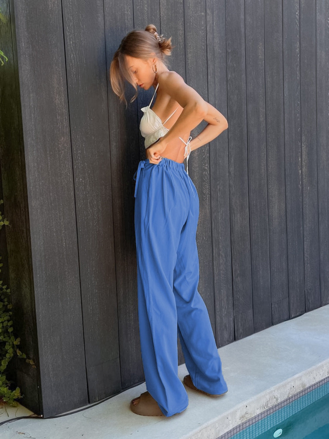 Tied High Waist Wide Leg Pants 