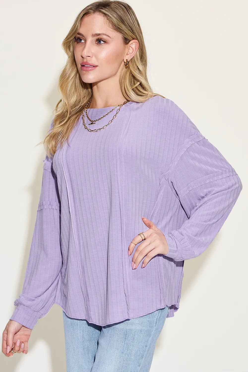 Ribbed Long Sleeve Crew Neck Tee