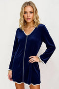 Wave Trim Zip-Up Mini Dress