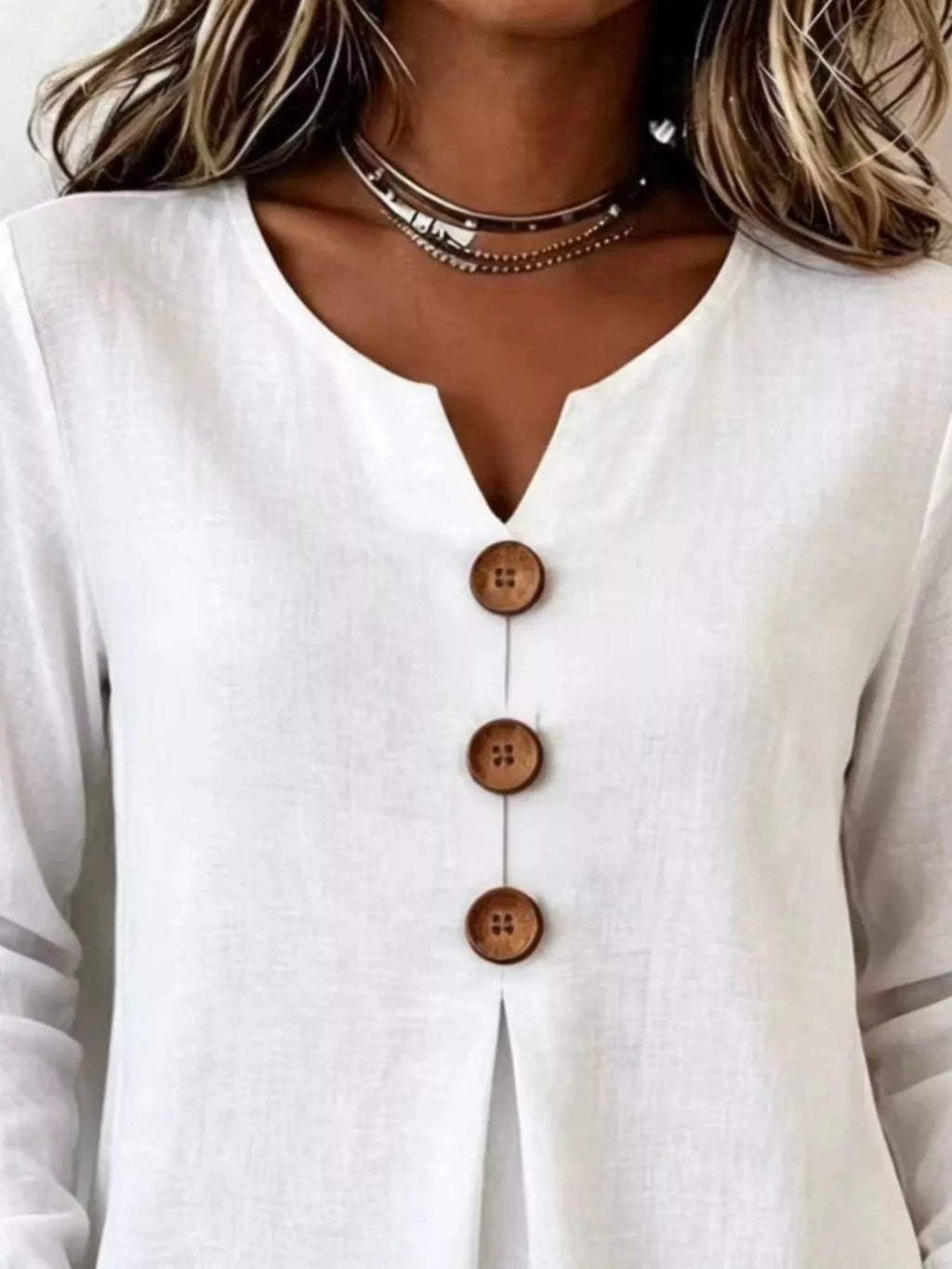 Decorative Button Long Sleeve Blouse