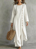 Side-Button Longline Top & Pants Set