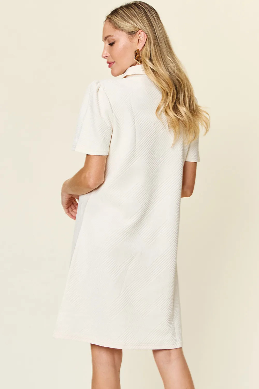 Textured Collared Short Sleeve Dress