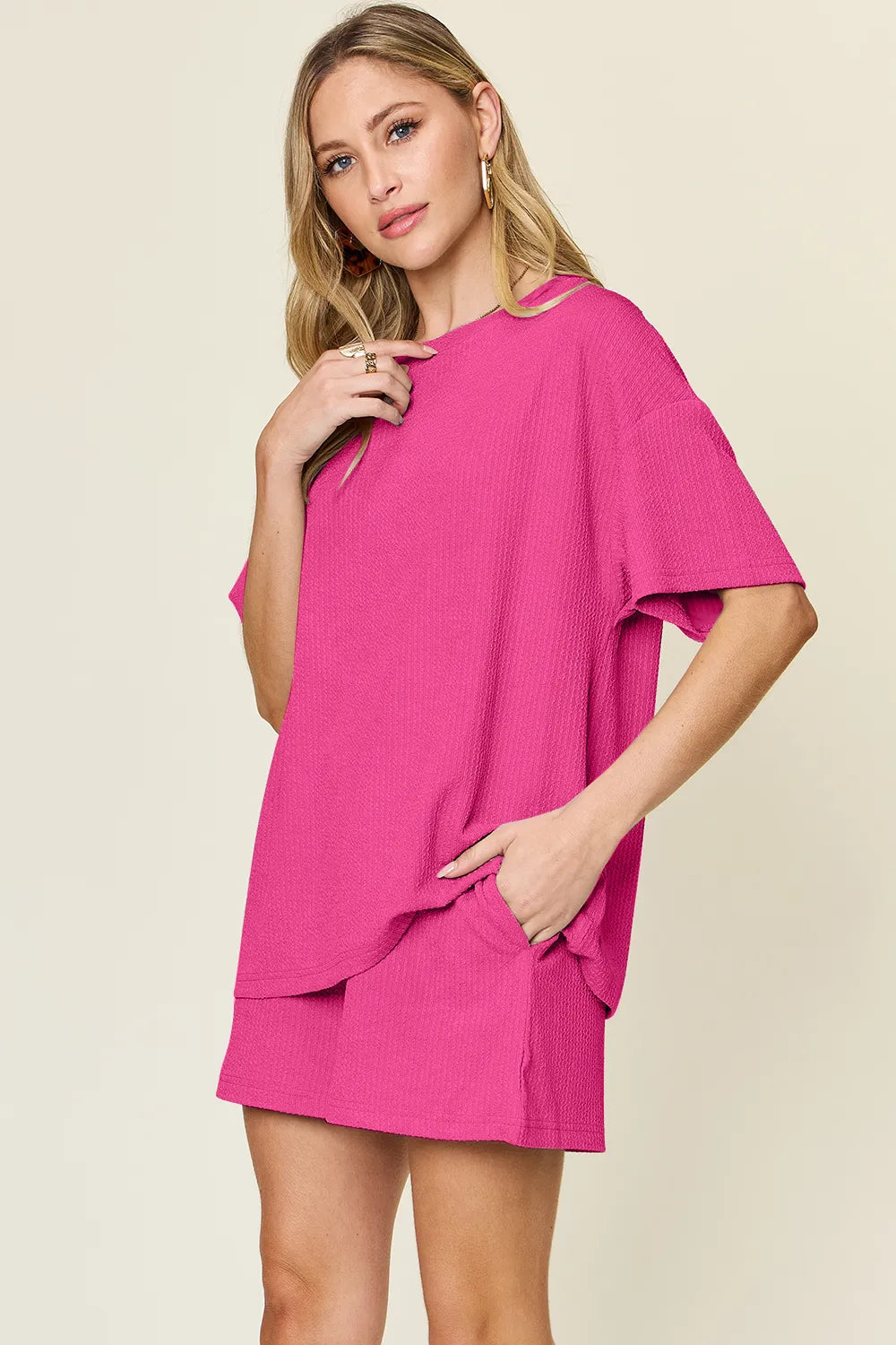 Solid Round Neck Two-Piece Set