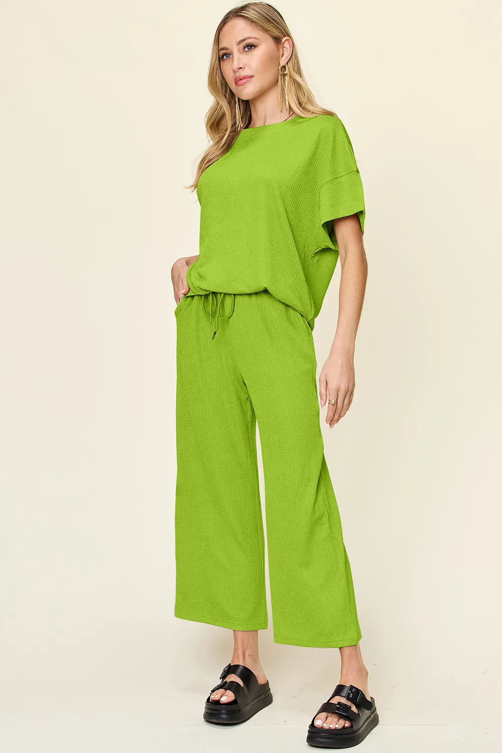 Textured Tee & Wide Leg Pants Set