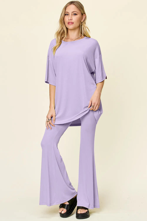 Drop Shoulder Tee & Flare Pants Set