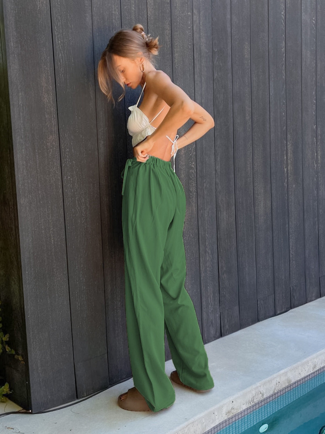 Tied High Waist Wide Leg Pants 