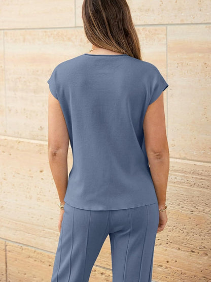 Round Neck Cap Sleeve Top