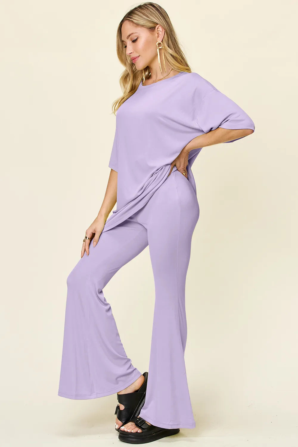 Drop Shoulder Tee & Flare Pants Set