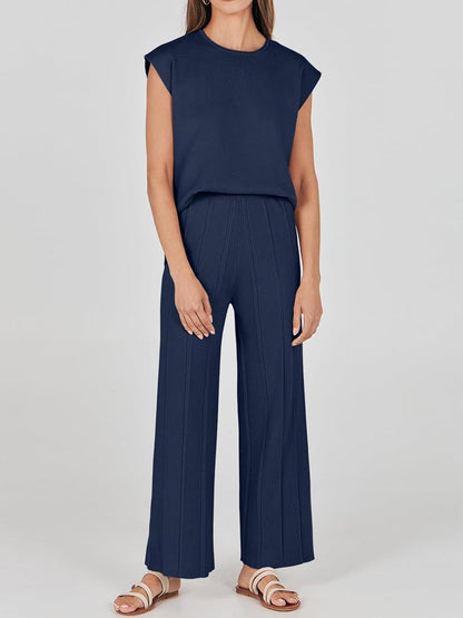 Round Neck Cap Sleeve Top