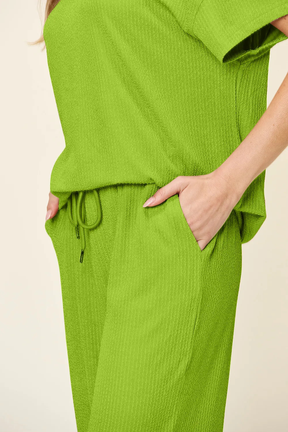 Textured Tee & Wide Leg Pants Set