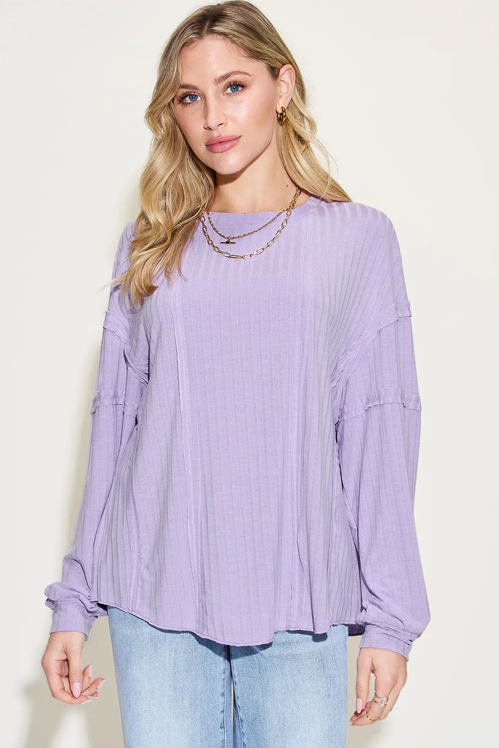 Ribbed Long Sleeve Crew Neck Tee
