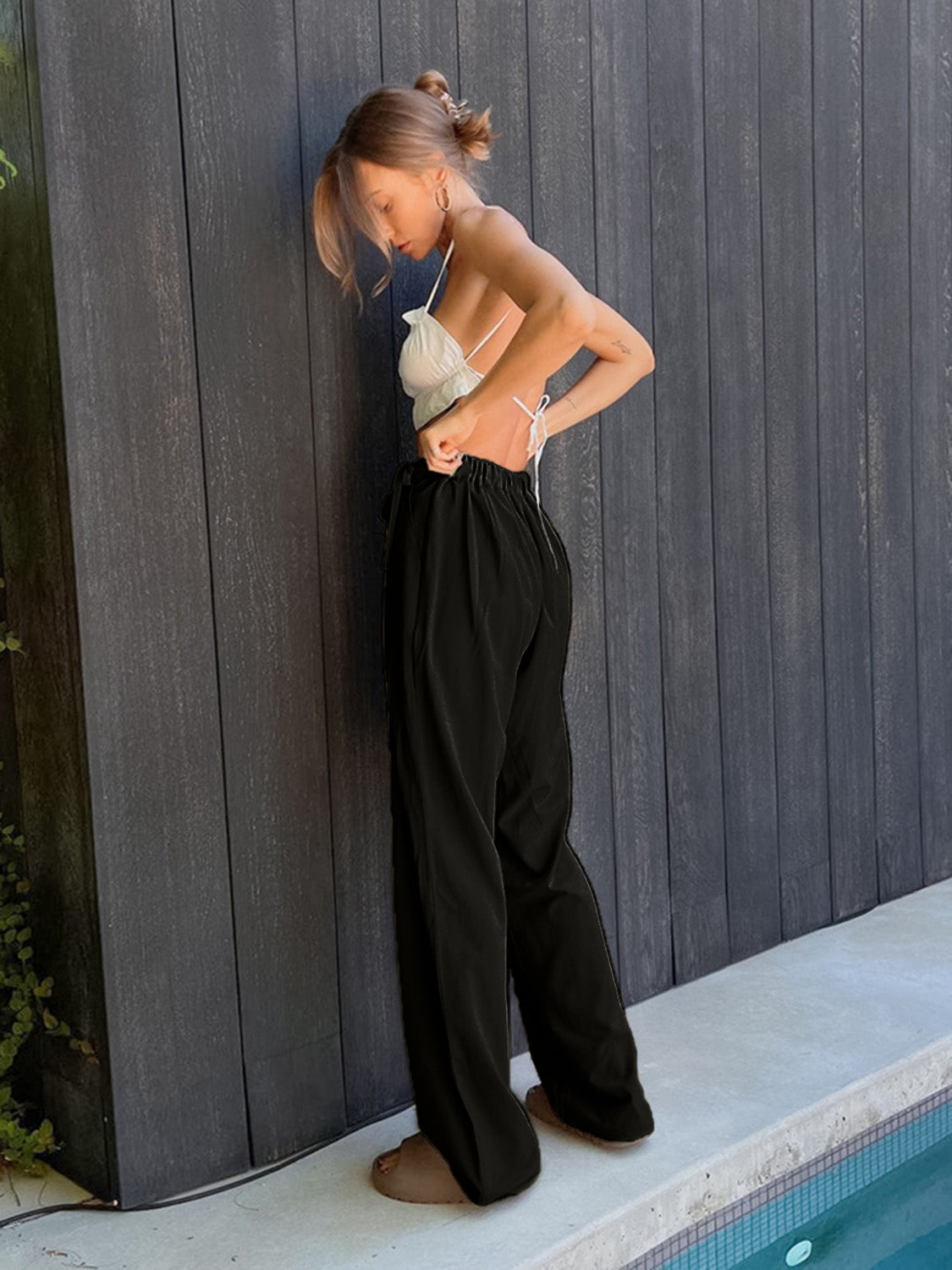 Tied High Waist Wide Leg Pants 