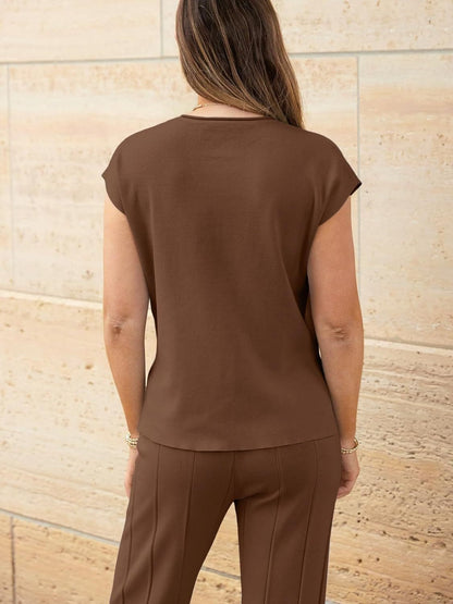 Round Neck Cap Sleeve Top
