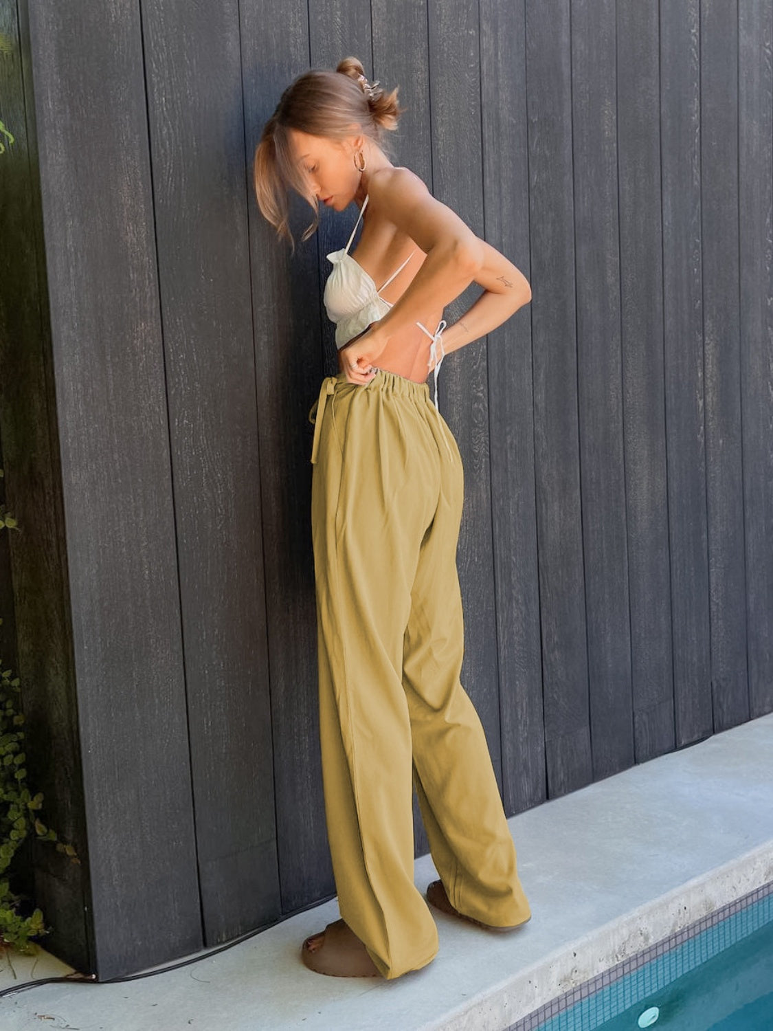 Tied High Waist Wide Leg Pants 