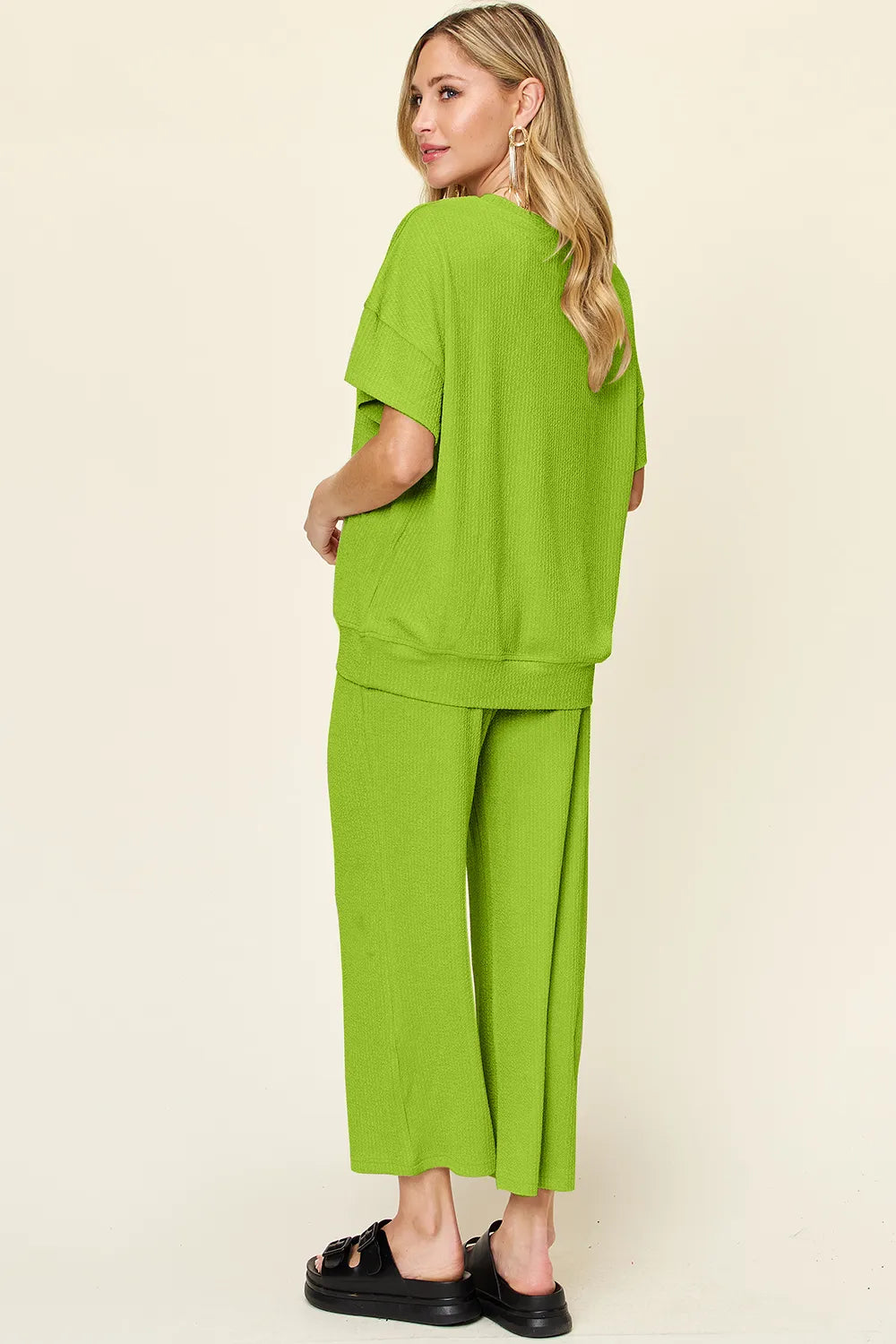 Textured Tee & Wide Leg Pants Set