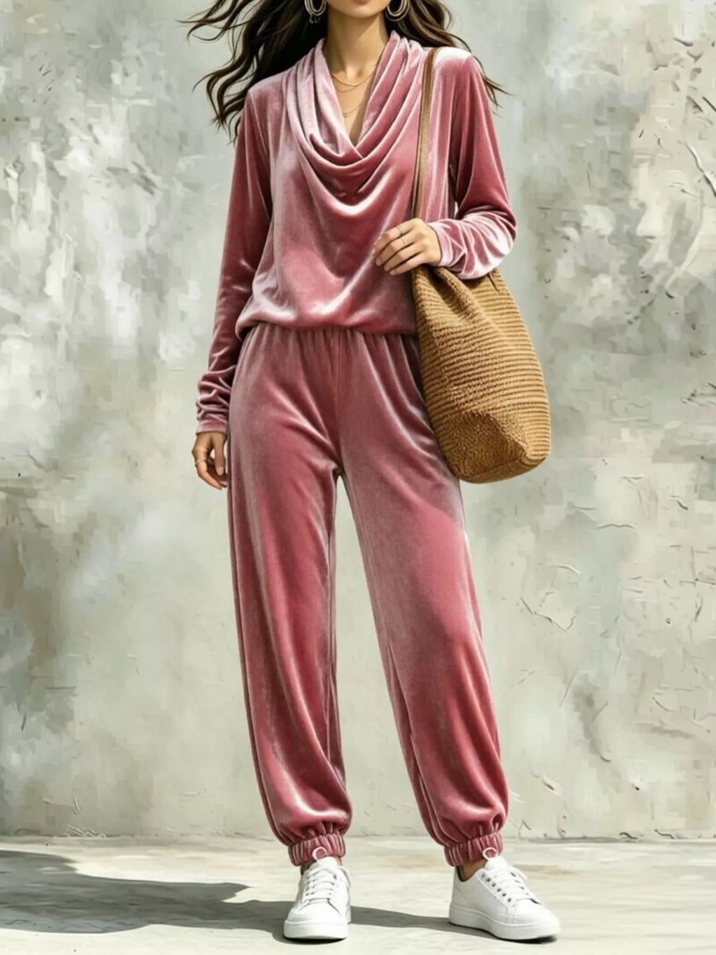 Velvet Cowl Neck Top & Pants Set