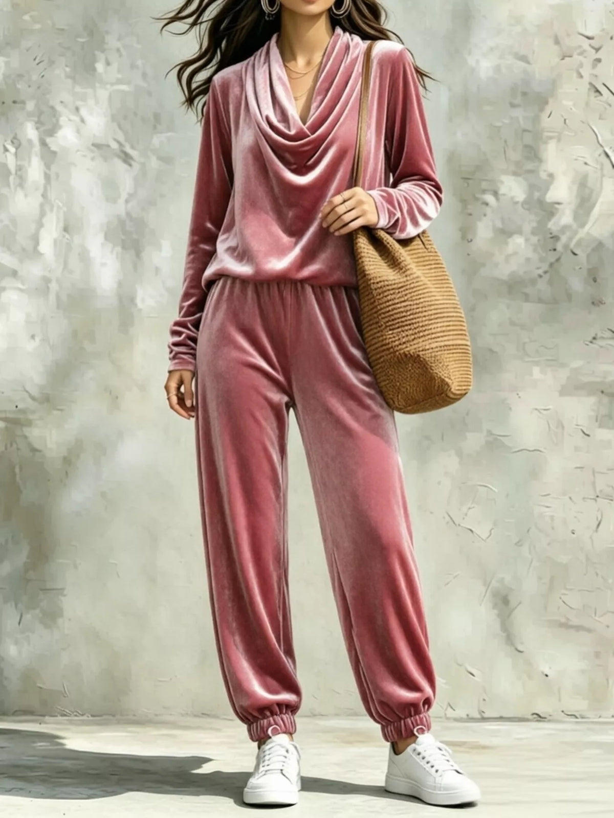 Velvet Cowl Neck Top & Pants Set
