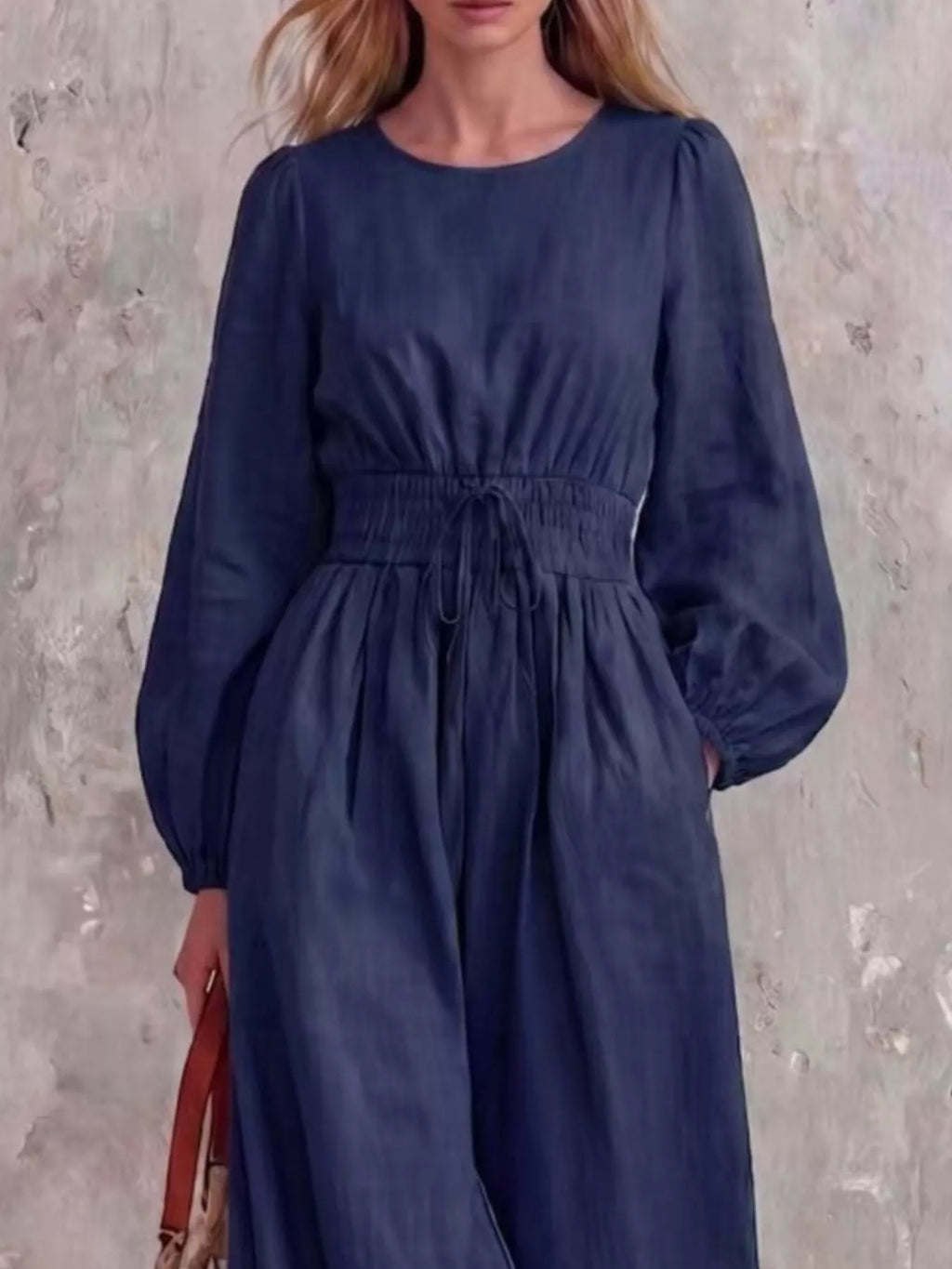 Smocked Waist Long Sleeve Jumpsuit