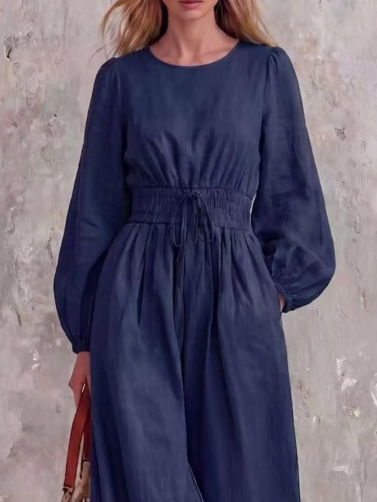 Smocked Waist Long Sleeve Jumpsuit