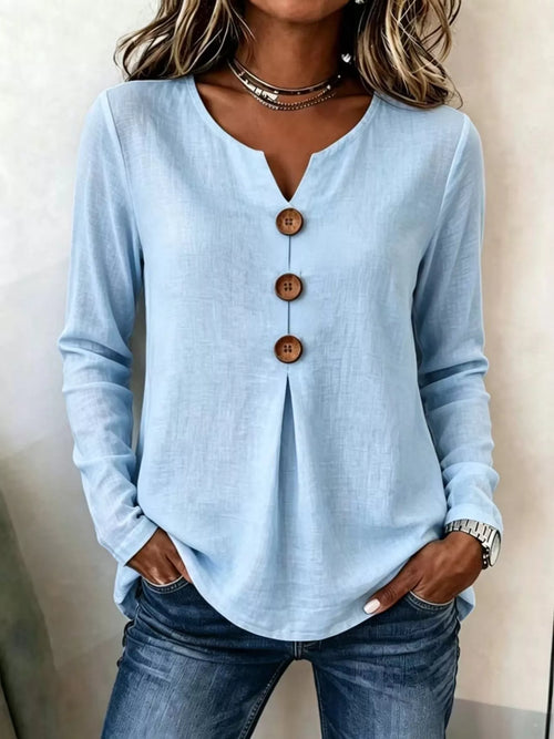 Decorative Button Long Sleeve Blouse