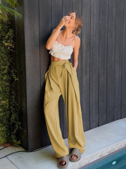 Tied High Waist Wide Leg Pants 