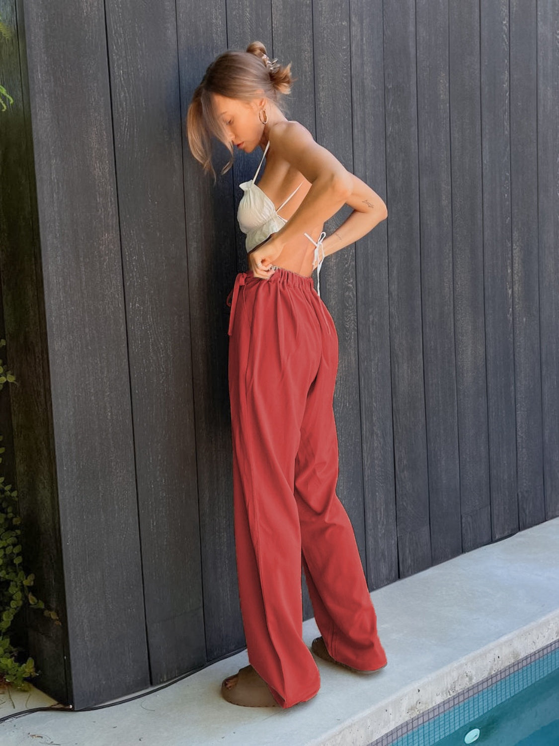 Tied High Waist Wide Leg Pants 